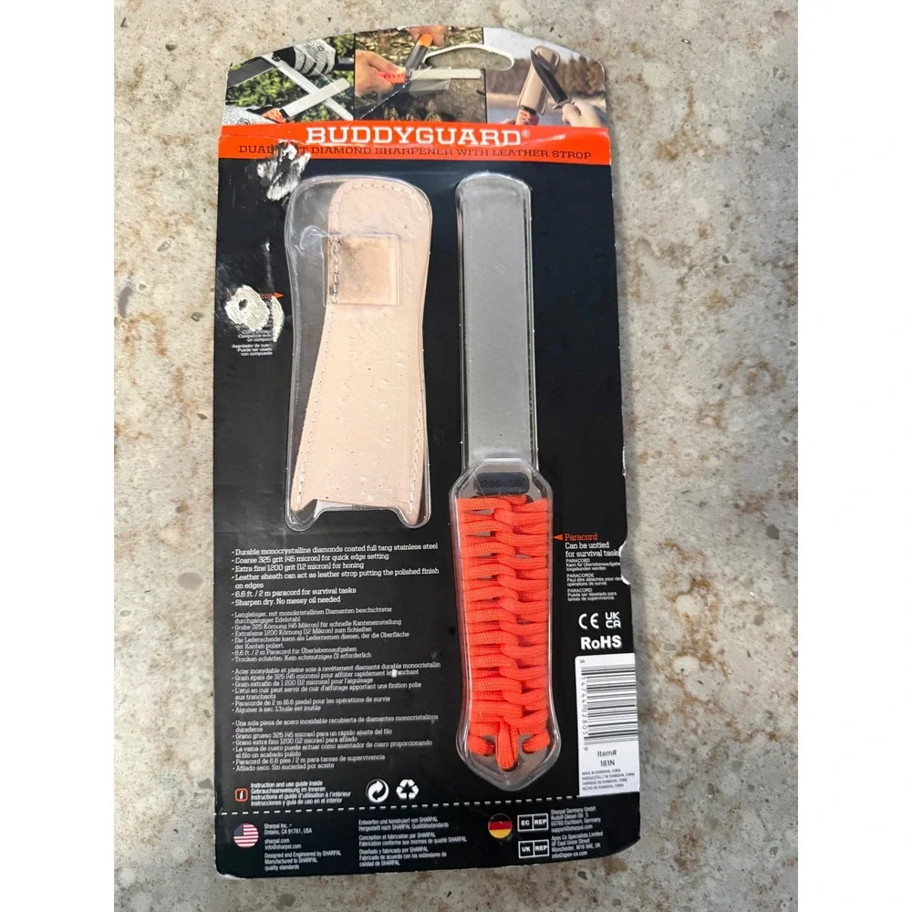 Sharpal 181N Buddyguard Dual-Grit Diamond Sharpener with Leather Strop Orange